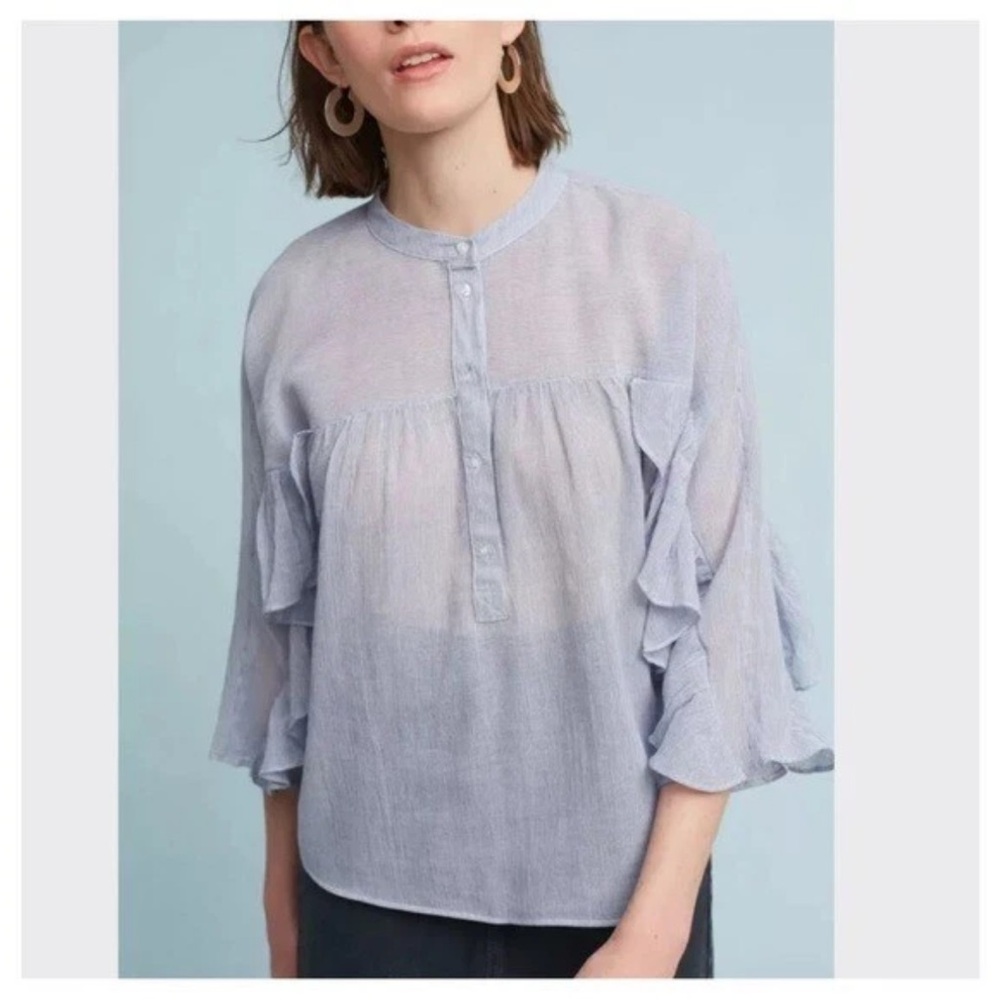 Boho Anthropologie Maeve Ruffled Henley Popover Cotton Blouse. Small